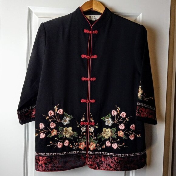 Richness Fashion Jackets & Blazers - Richness Fashion Black Floral Embroidered Jacket